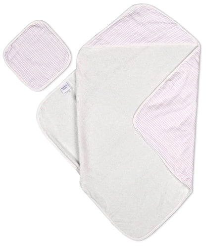 Bamboo Little Hooded Baby Towel & Washcloth Set - Lavender Wave