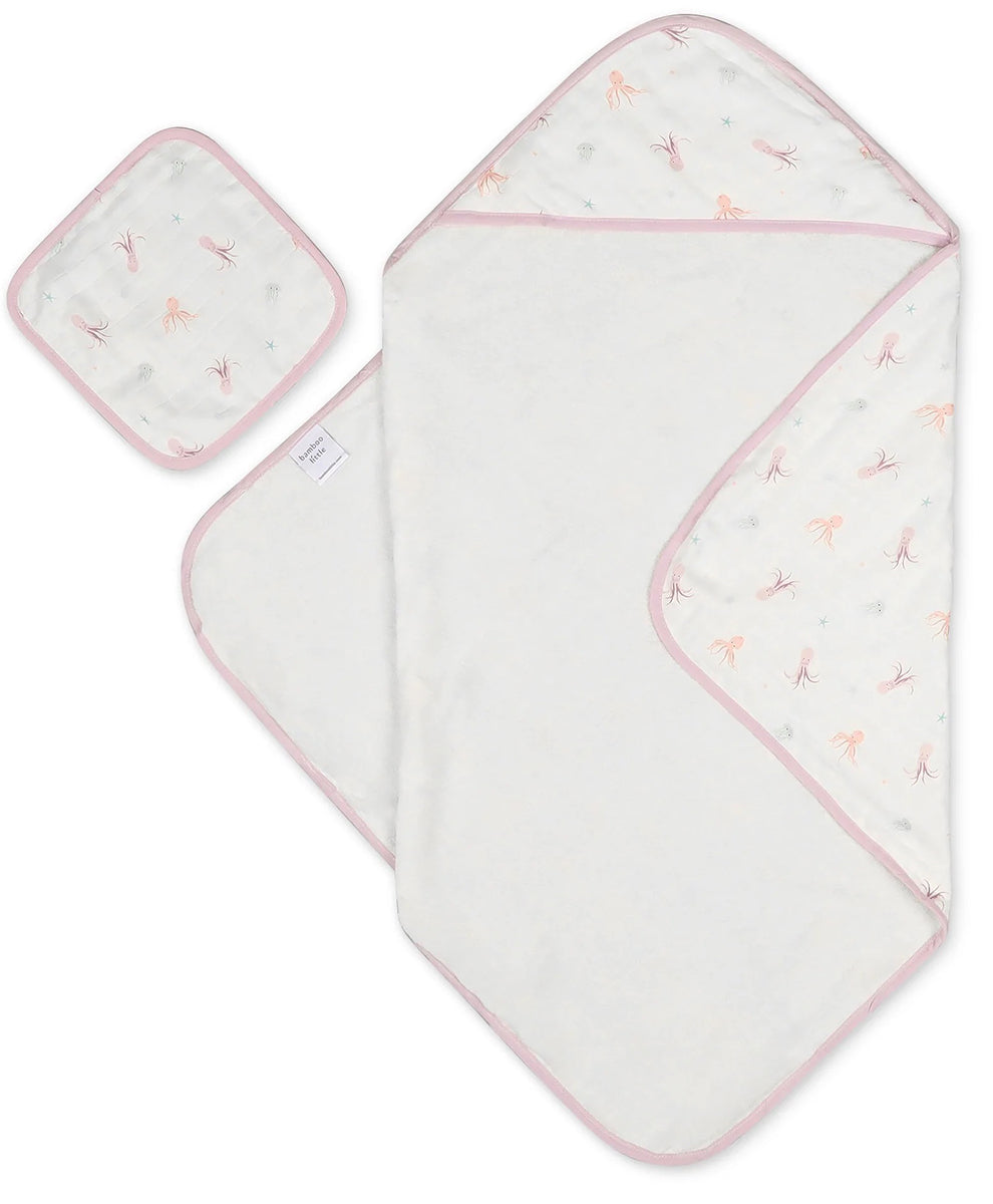 Bamboo Little Hooded Baby Towel & Washcloth Set - Octopus