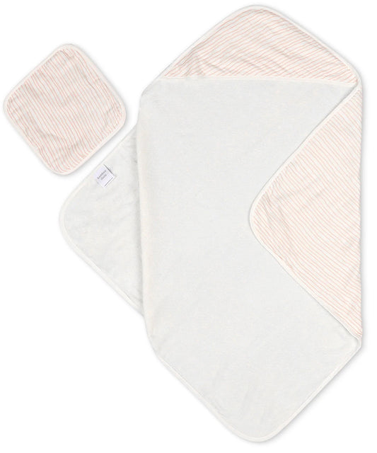 Bamboo Little Hooded Baby Towel & Washcloth Set - Pink Wave