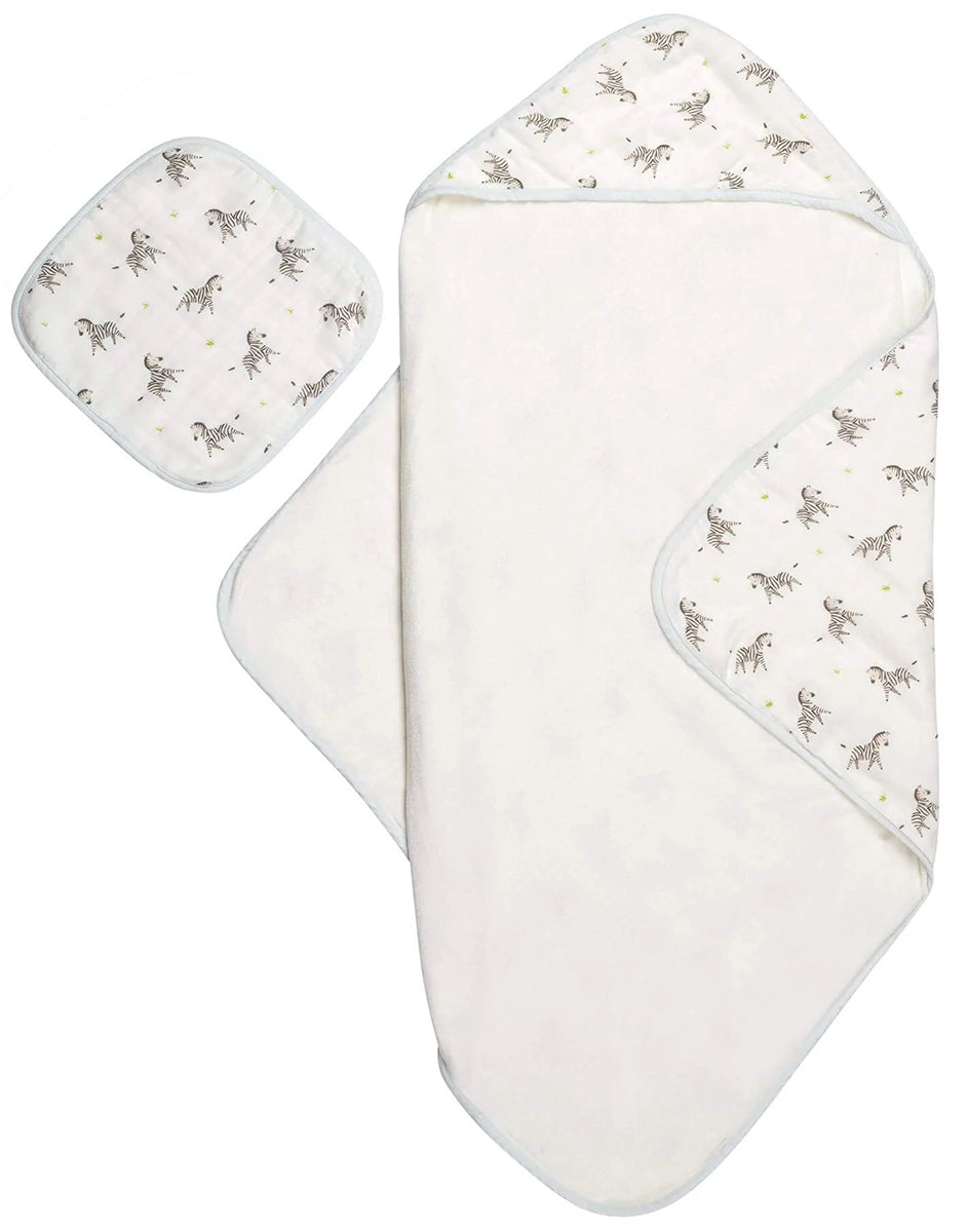 Bamboo Little Hooded Baby Towel & Washcloth Set - Zebra