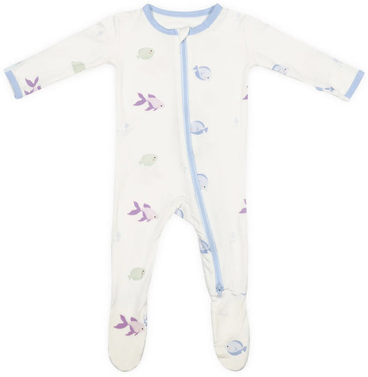 Bamboo Little Zippered Footie - Blue Fish (0-3m)