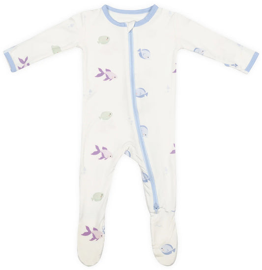 Bamboo Little Zippered Footie - Blue Fish (6-9m)