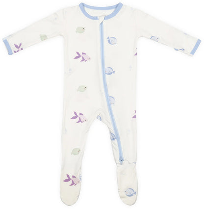 Bamboo Little Zippered Footie - Blue Fish (9-12m)