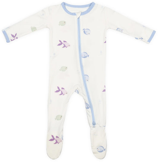 Bamboo Little Zippered Footie - Blue Fish (9-12m)