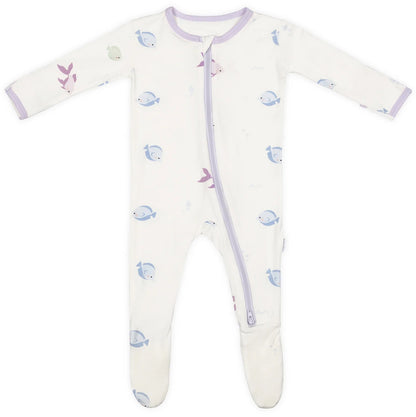 Bamboo Little Zippered Footie - Lavender Fish (3-6m)