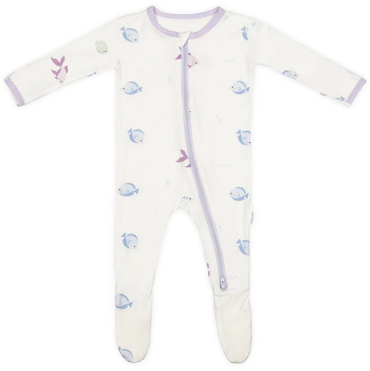 Bamboo Little Zippered Footie - Lavender Fish (3-6m)