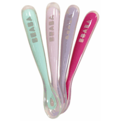 Beaba First Stage Silicone Spoons, Set of 4 - Latte/Pastels