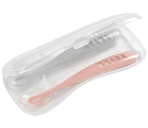 Beaba Set of 2 Spoon Travel Set - Cloud/Rose