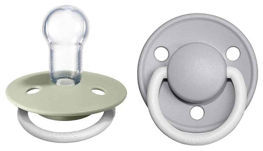 BIBS De Lux GLOW Silicone Pacifier, 2 Pack - Sage/Cloud - One Size (0-3 years)