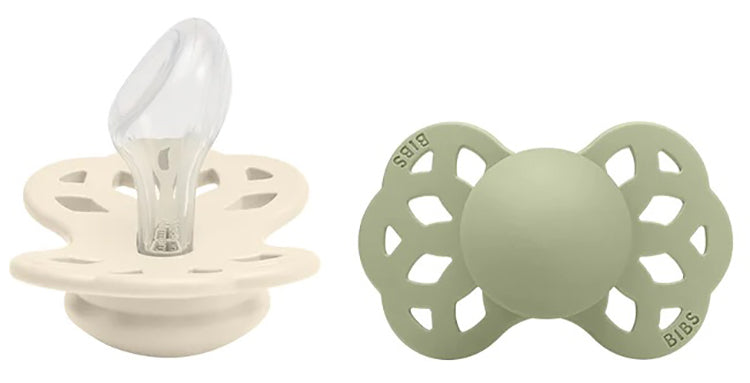 BIBS Infinity Silicone Anatomical Pacifier, 2 Pack - Ivory/Sage - Size 1 (0-6 m)