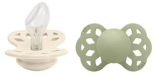 BIBS Infinity Silicone Anatomical Pacifier, 2 Pack - Ivory/Sage - Size 2 (6+ m)