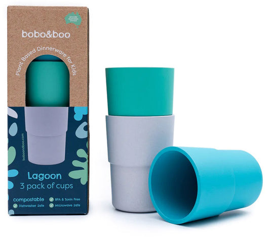 bobo&boo Plant-based 3 Pack Of Cups (10oz) - Lagoon