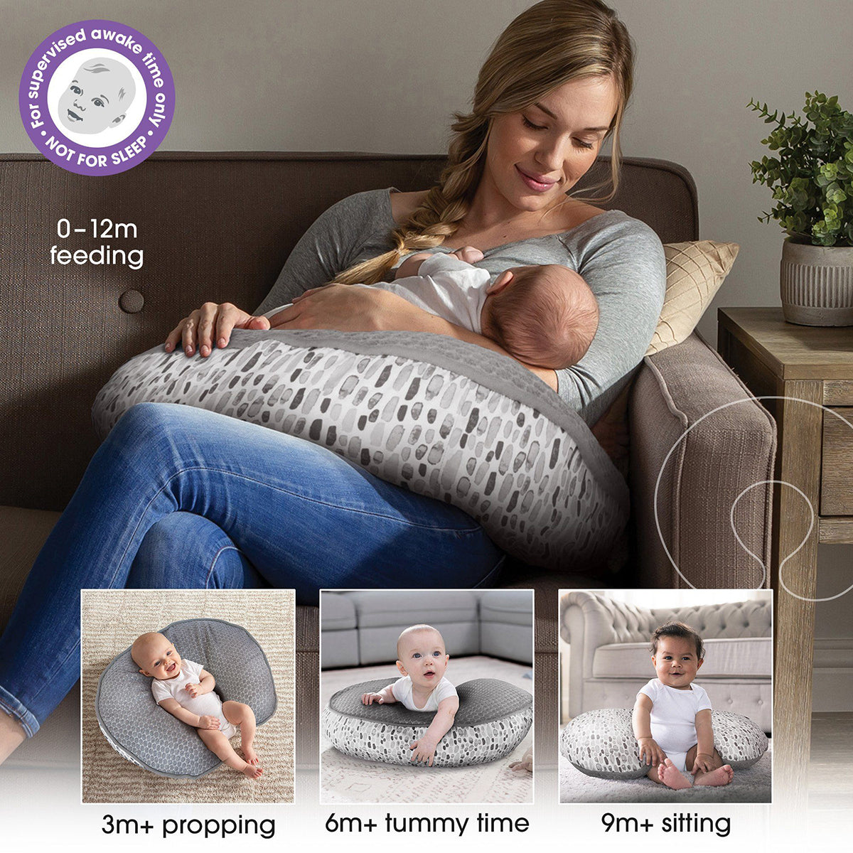 Boppy Luxe Original Feeding & Infant Support Pillow - Gray Brushstrokes Pennydot