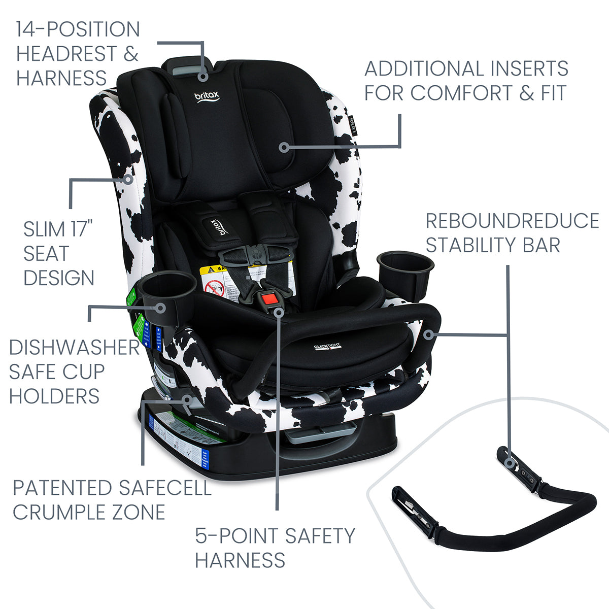 Britax Poplar S Narrow Convertible Car Seat - Cowmooflage