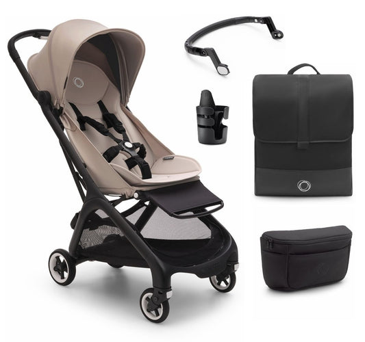 Bugaboo Butterfly Complete Compact Stroller + Essentials Bundle - Black / Desert Taupe