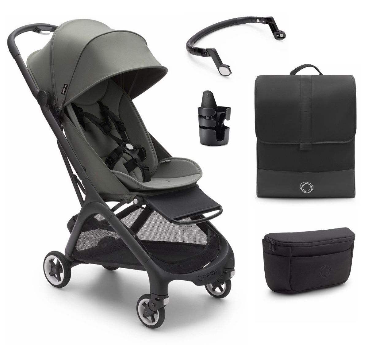 Bugaboo Butterfly Complete Compact Stroller + Essentials Bundle - Black / Forest Green