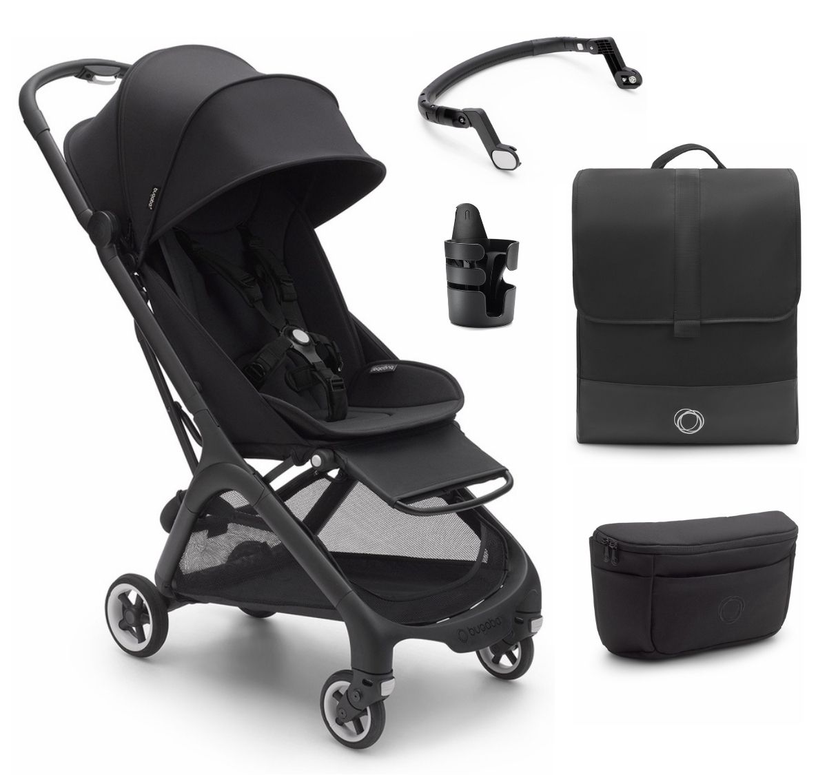 Bugaboo Butterfly Complete Compact Stroller + Essentials Bundle - Black / Midnight Black