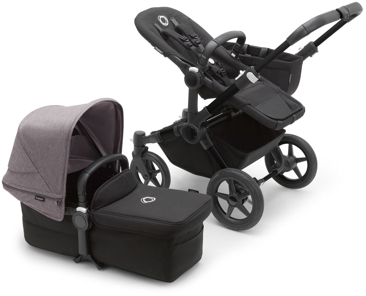 Bugaboo Donkey 5 Mono Complete Single-to-Double Stroller Bundle - Black / Midnight Black / Grey Melange