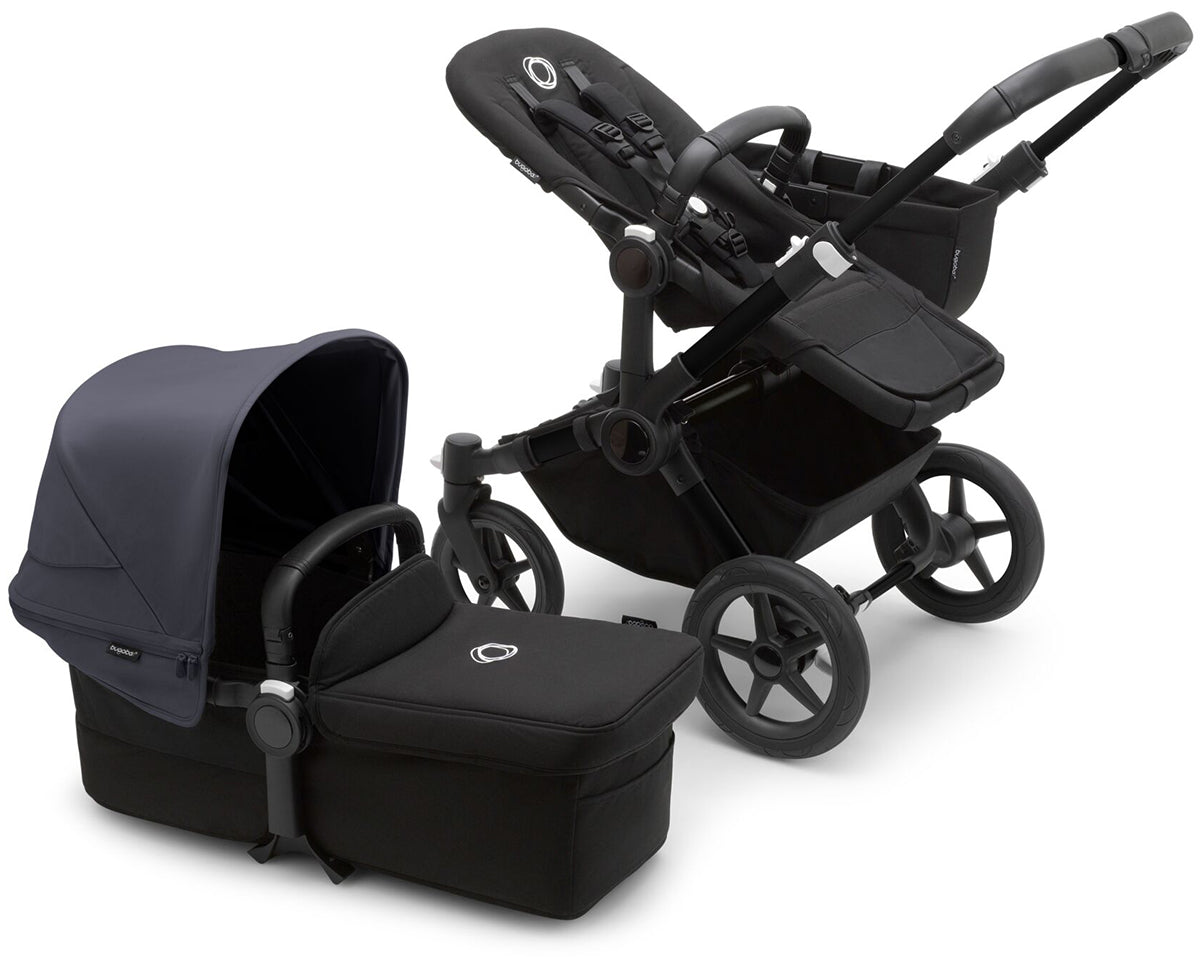 Bugaboo Donkey 5 Mono Complete Single-to-Double Stroller Bundle - Black / Midnight Black / Stormy Blue