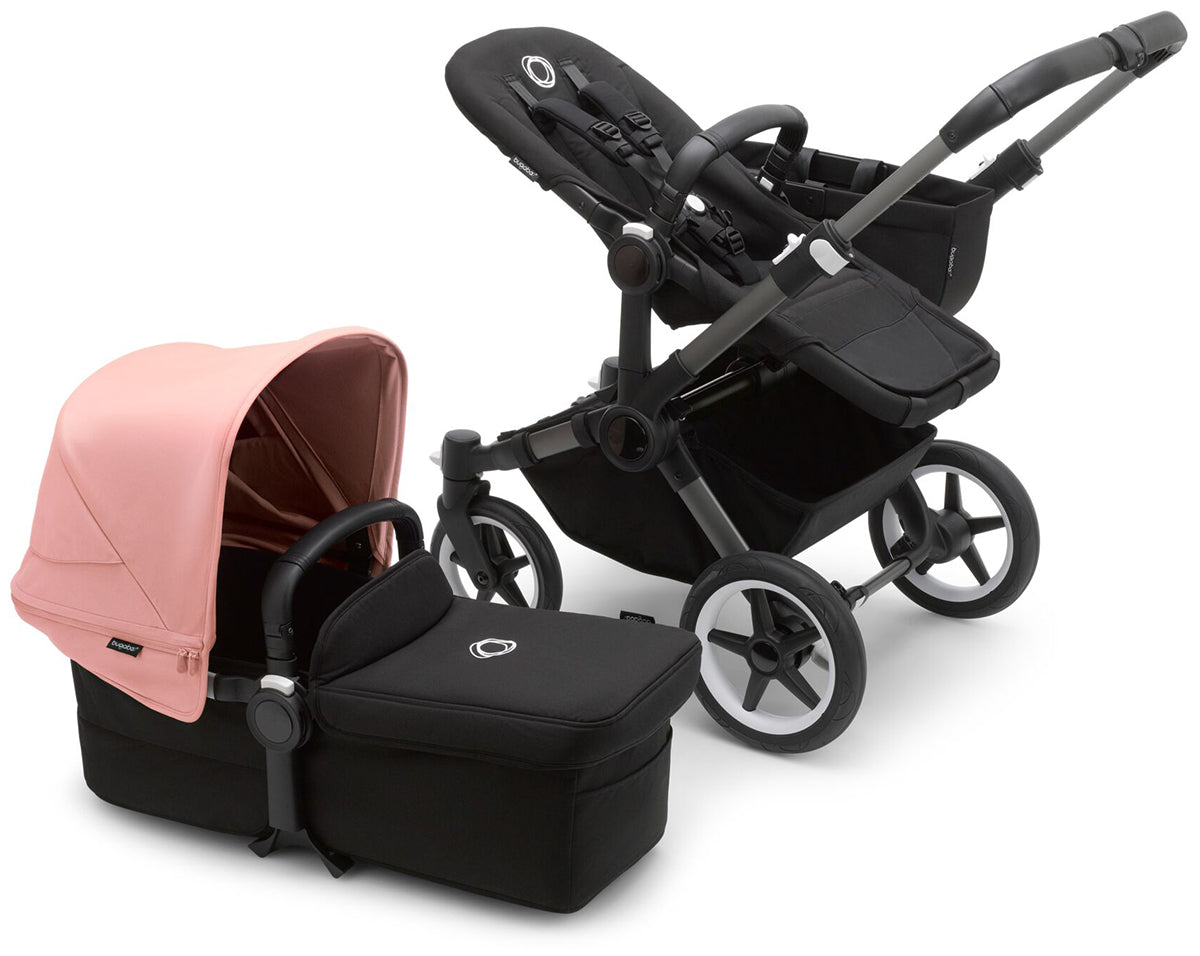 Bugaboo Donkey 5 Mono Complete Single-to-Double Stroller Bundle - Graphite / Midnight Black / Morning Pink