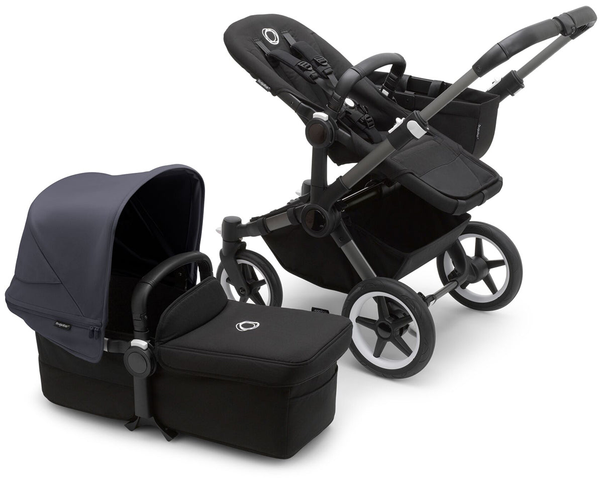 Bugaboo Donkey 5 Mono Complete Single-to-Double Stroller Bundle - Graphite / Midnight Black / Stormy Blue