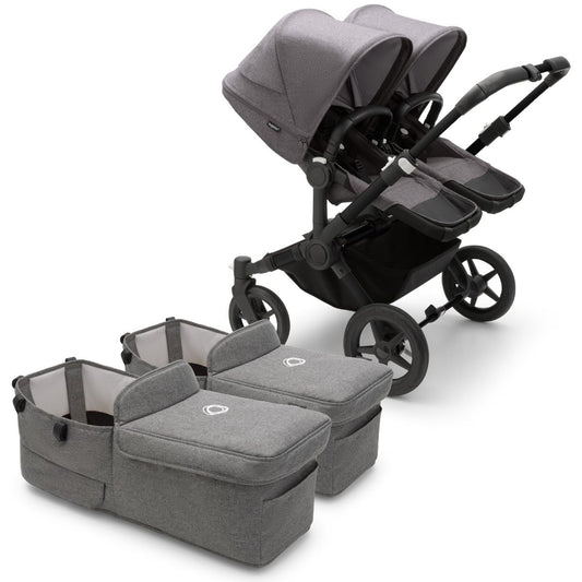 Bugaboo Donkey 5 Twin Complete Stroller Bundle - Black / Grey Melange / Grey Melange