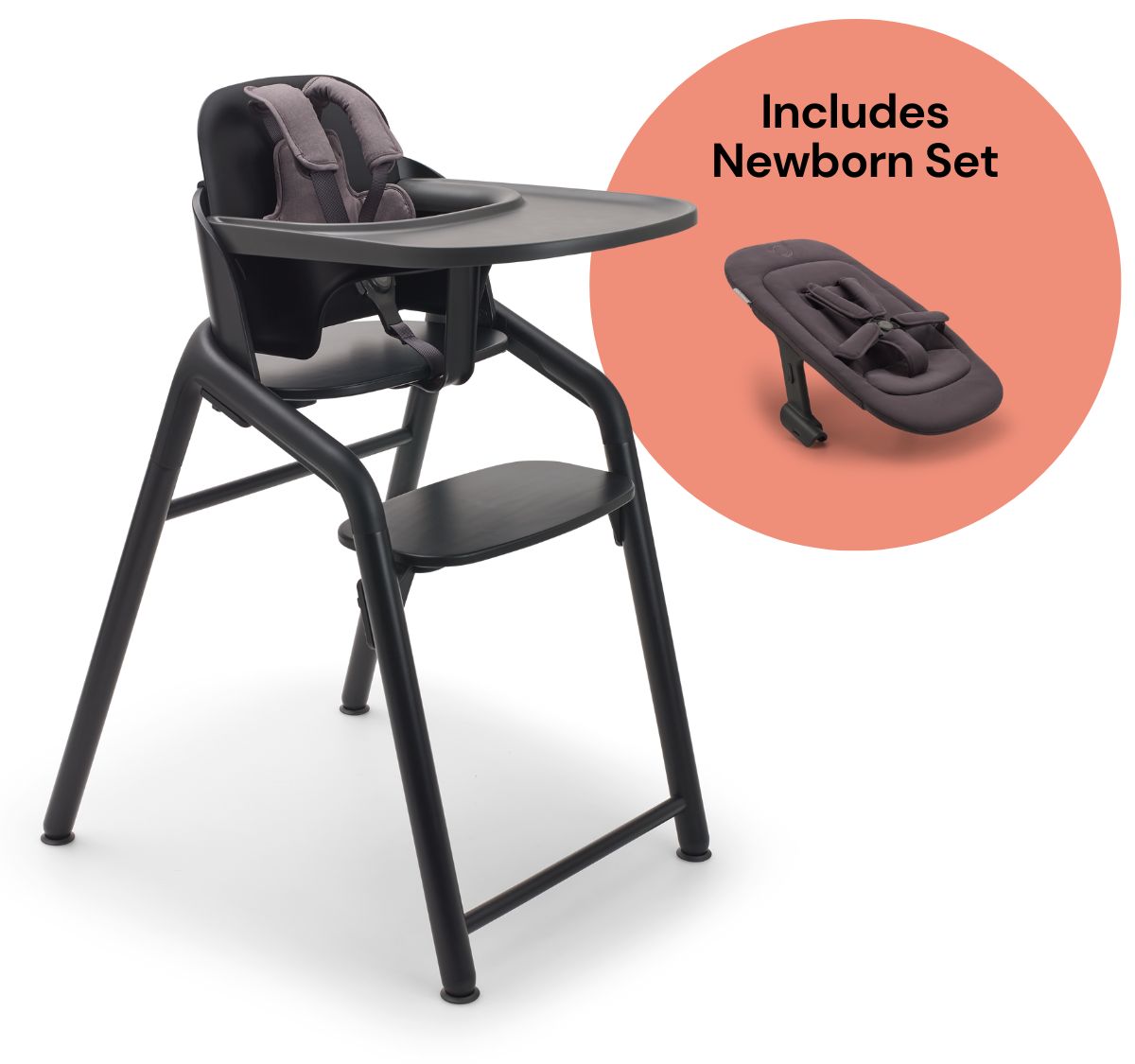 Bugaboo Giraffe Complete High Chair + Newborn Set Bundle - Black / Tornado Grey