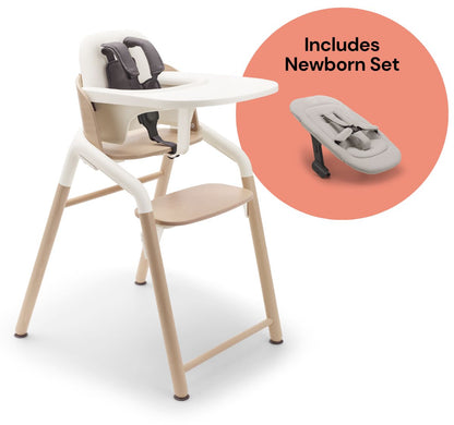 Bugaboo Giraffe Complete High Chair + Newborn Set Bundle - Neutral Wood / White / Polar White