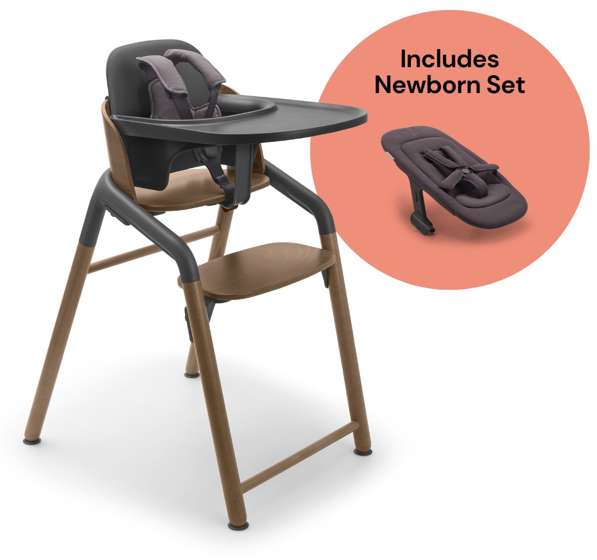 Bugaboo Giraffe Complete High Chair + Newborn Set Bundle - Warm Wood / Grey / Tornado Grey