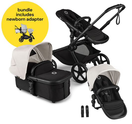 Bugaboo Kangaroo All-Position Newborn Double Stroller Bundle - Black / Midnight Black / Misty White