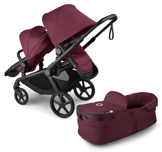 Bugaboo Kangaroo Double Stroller Bundle - Black / Dark Cherry / Dark Cherry