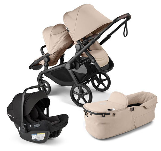 Bugaboo Kangaroo Double Stroller + Turtle Air Shield By Nuna Travel System Bundle - Black / Desert Taupe / Desert Taupe / Black