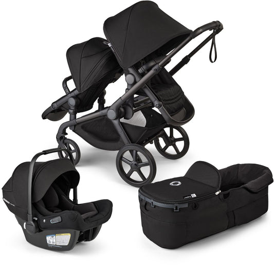 Bugaboo Kangaroo Double Stroller + Turtle Air Shield By Nuna Travel System Bundle - Black / Midnight Black / Midnight Black / Black