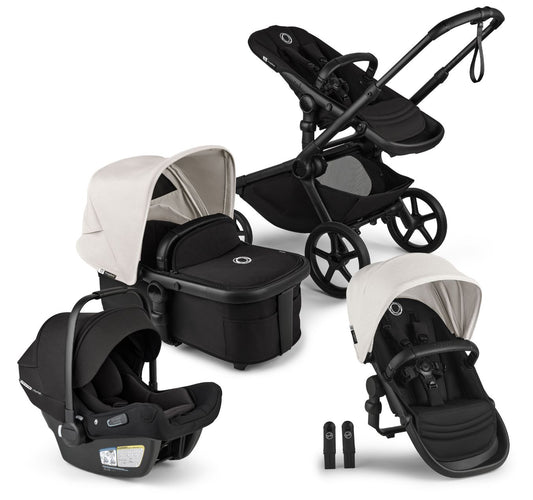 Bugaboo Kangaroo Double Stroller + Turtle Air Shield By Nuna Travel System Bundle - Black / Midnight Black / Misty White / Black