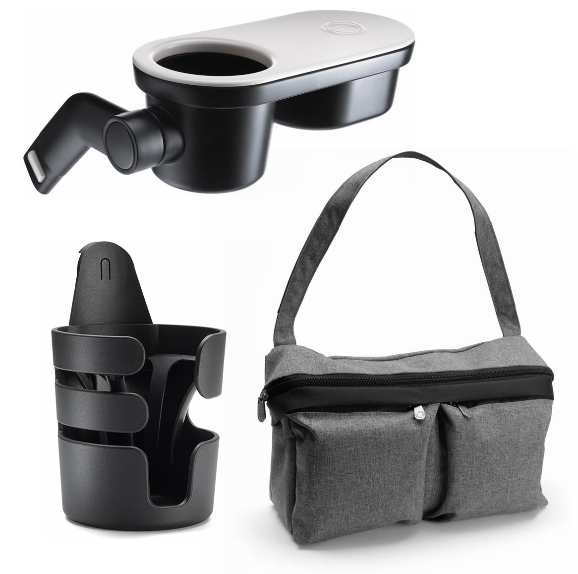 Bugaboo Stroller Organizer / Snack Tray / Cup Holder Accessory Bundle - Grey Melange