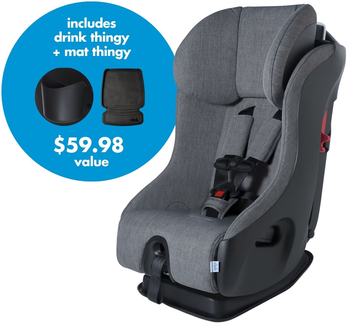 Clek 2021 Fllo Convertible Car Seat + Drink & Mat Thingy Bundle - C-Zero Thunder