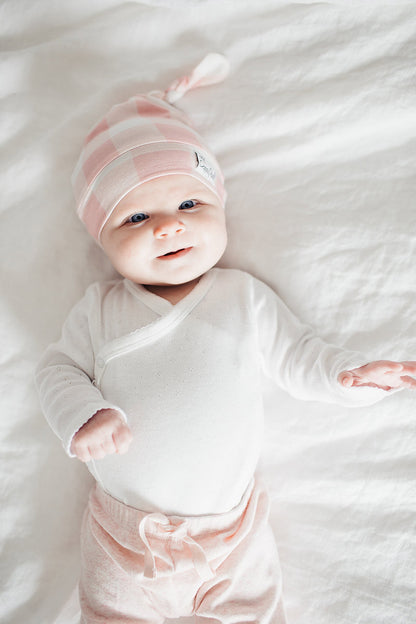 Copper Pearl Newborn Top Knot Hat - London