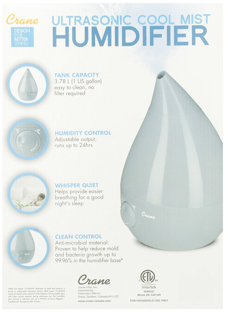 Crane Cool Mist Drop Shape Humidifier - Gray