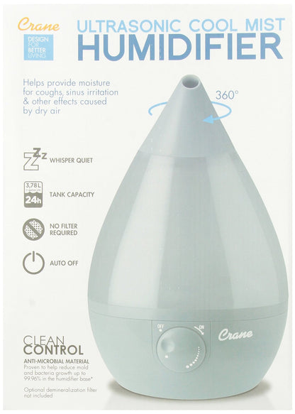 Crane Cool Mist Drop Shape Humidifier - Gray