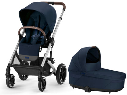 Cybex Balios S Lux 2 Stroller + Cot S Lux 2 Bundle - Silver Frame / Ocean Blue