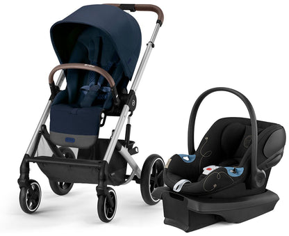 Cybex Balios S Lux + Aton G SensorSafe Travel System Bundle - Silver Frame / Ocean Blue / Moon Black