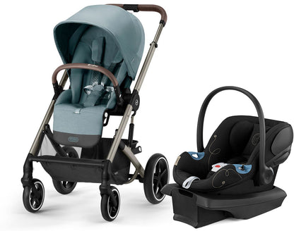 Cybex Balios S Lux + Aton G SensorSafe Travel System Bundle - Taupe Frame / Sky Blue / Moon Black