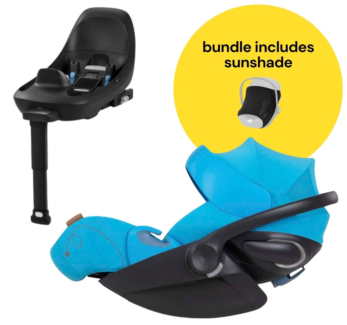 Cybex Cloud G Lux SensorSafe Comfort Extend Reclining Infant Car Seat + Sunshade Bundle - Beach Blue