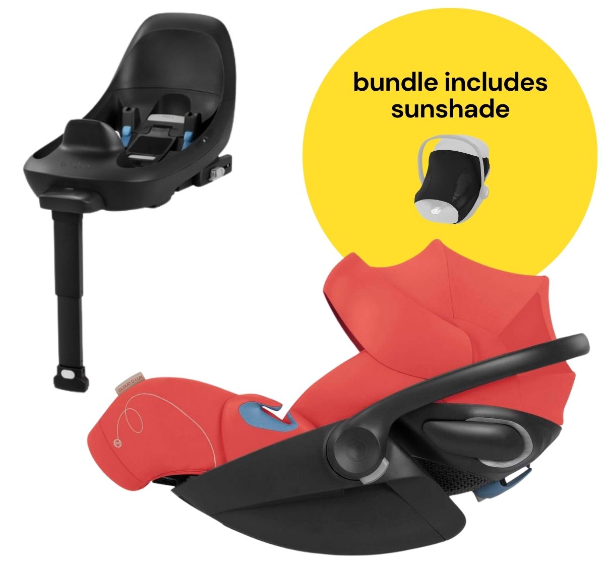 Cybex Cloud G Lux SensorSafe Comfort Extend Reclining Infant Car Seat + Sunshade Bundle - Hibiscus Red