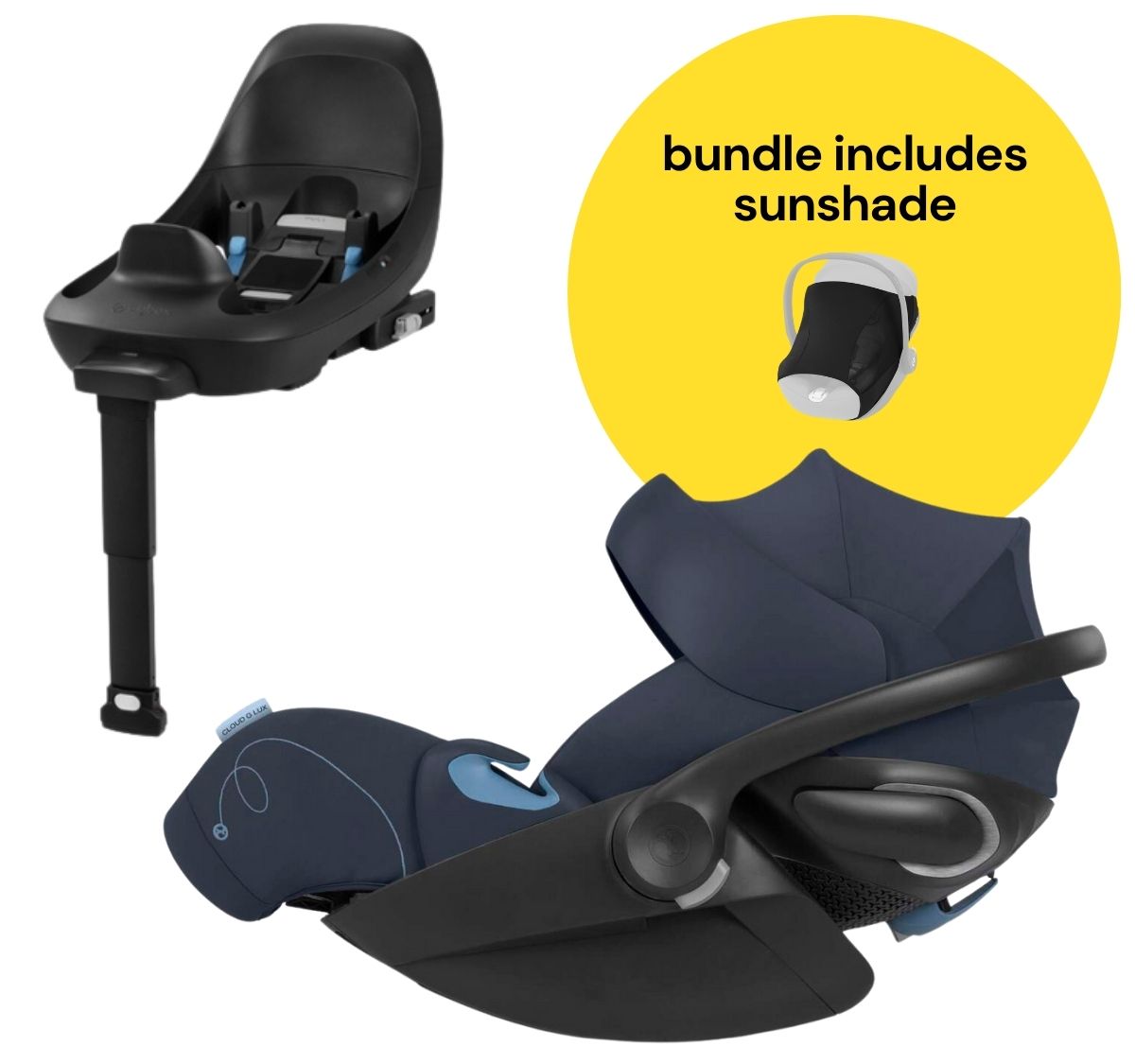 Cybex Cloud G Lux SensorSafe Comfort Extend Reclining Infant Car Seat + Sunshade Bundle - Ocean Blue