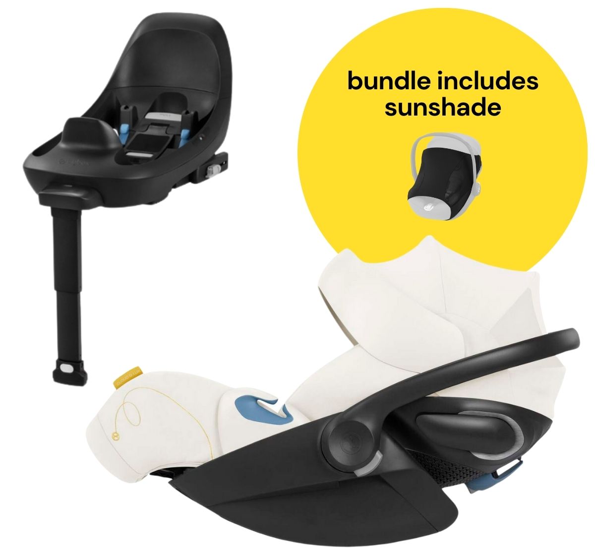 Cybex Cloud G Lux SensorSafe Comfort Extend Reclining Infant Car Seat + Sunshade Bundle - Seashell Beige