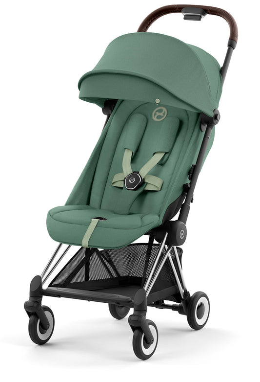 Cybex COYA Compact Stroller - Chrome / Dark Brown / Leaf Green