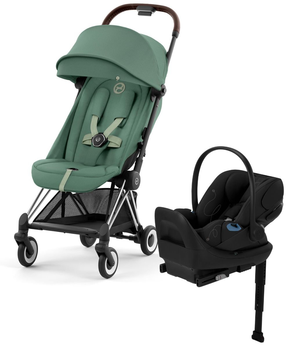 Cybex COYA Compact Stroller + Cloud G Lux SensorSafe Travel System Bundle - Chrome / Leaf Green / Moon Black