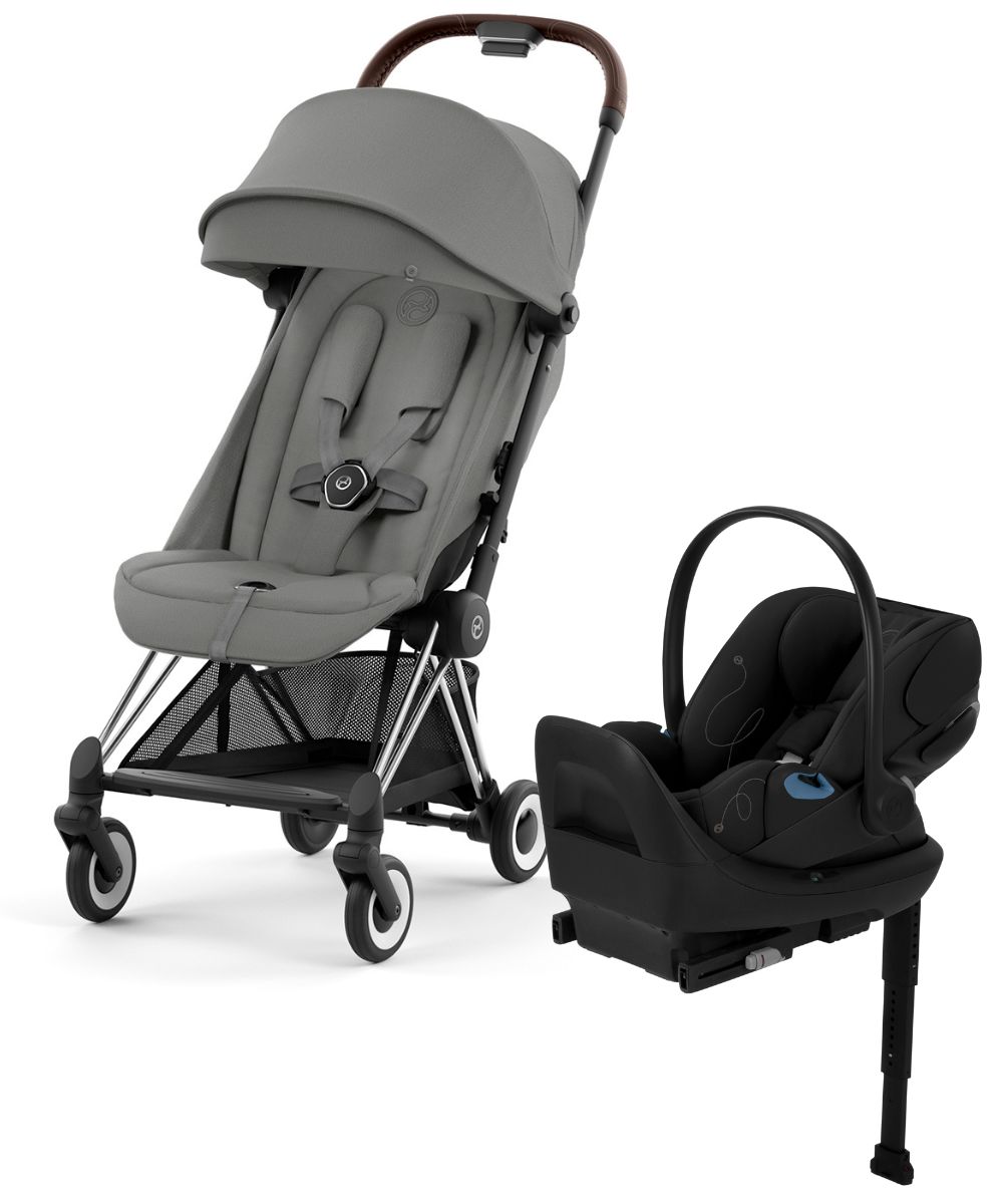 Cybex COYA Compact Stroller + Cloud G Lux SensorSafe Travel System Bundle - Chrome / Mirage Grey / Moon Black