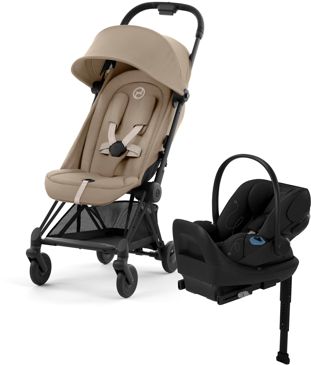 Cybex COYA Compact Stroller + Cloud G Lux SensorSafe Travel System Bundle - Matte Black / Cozy Beige / Moon Black